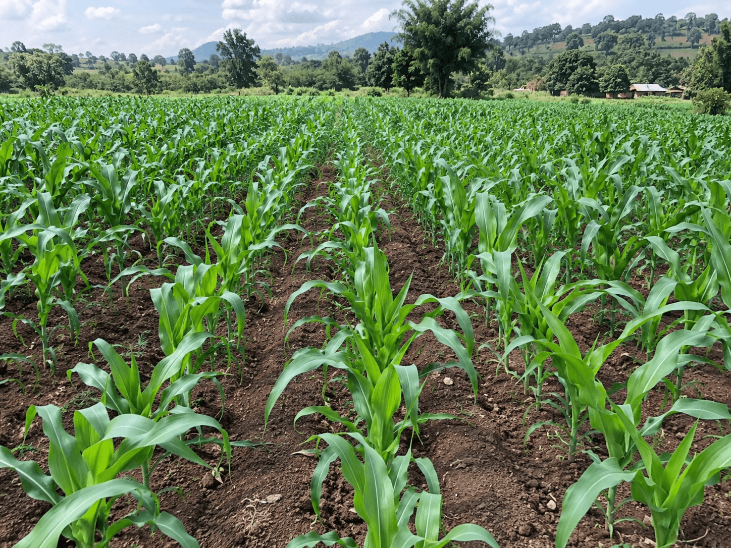 A maize field with trees